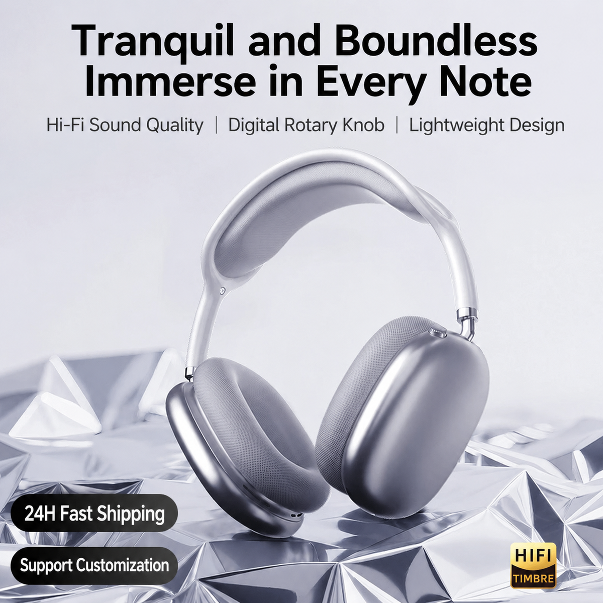 Premium Wireless Over-Ear Bluetooth Headphones, Hi-Fi 360° Spatial Surround Sound Headset with Digital Rotary Knob, Lightweight Comfort Design for Music Gaming Travel