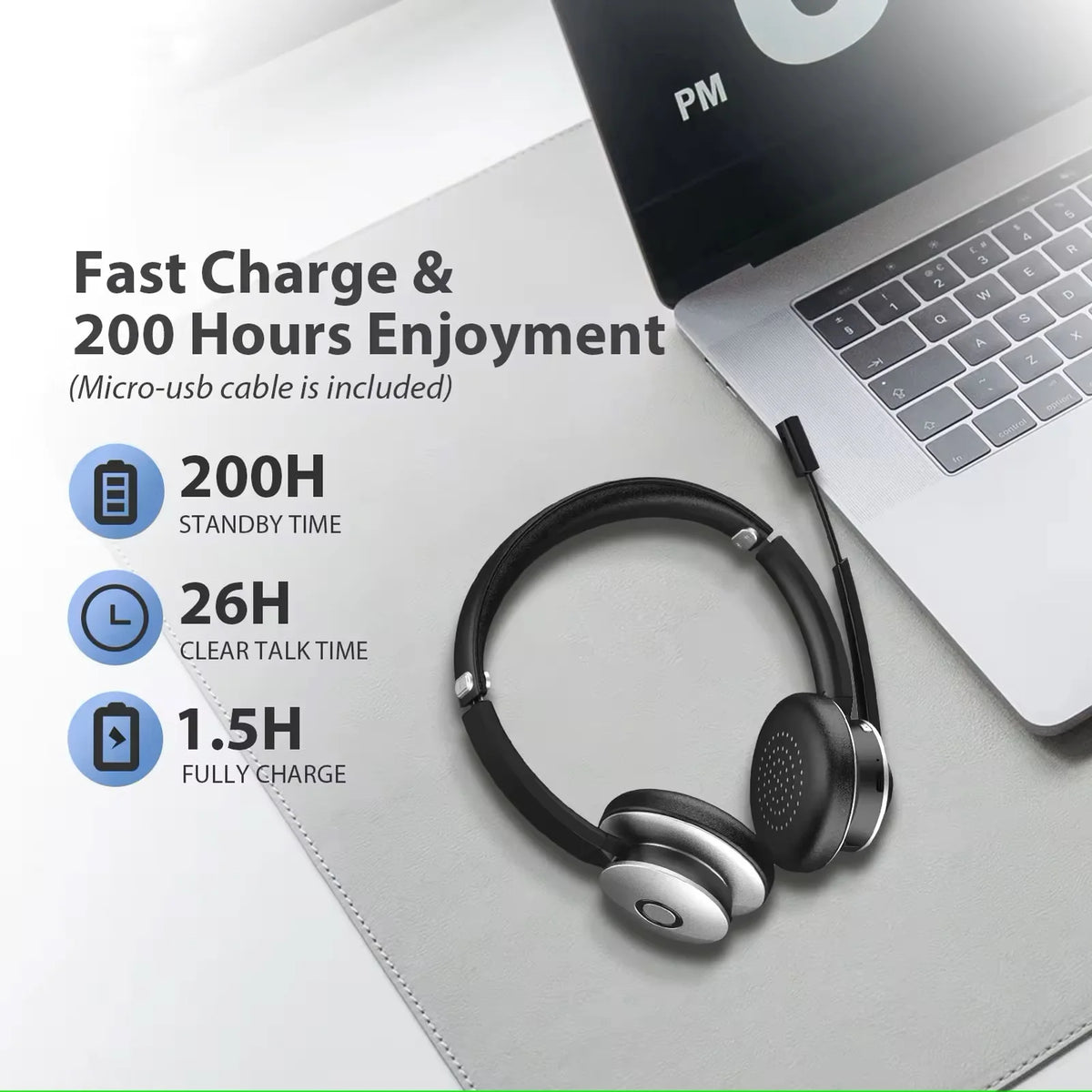 BT-782 High Quality Business Office Headset Dual on Ear Wireless Headset with Ai Noise Cancelling