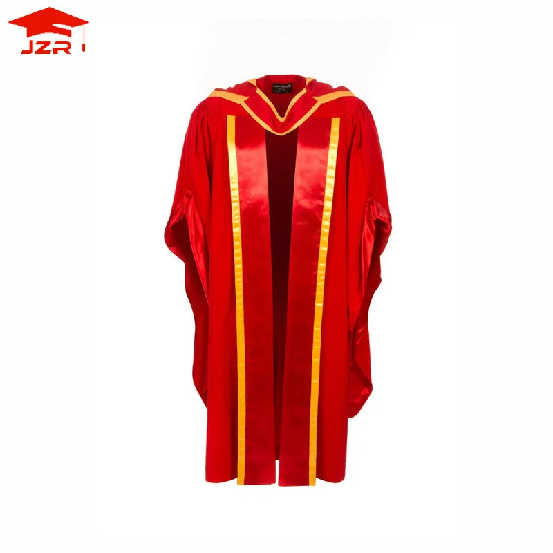 AU/UK University Academic Gown for PhD Red/Gold with Hood Unisex Doctoral Uniform for Adults for School Use