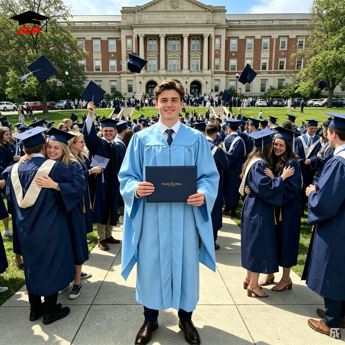 Wholesale Light Blue Master Simple Style Graduation Gown for Adults University