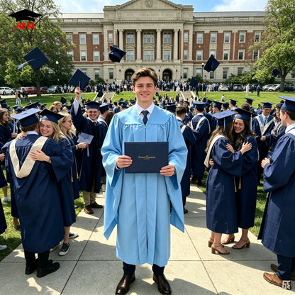 Wholesale Light Blue Master Simple Style Graduation Gown for Adults University