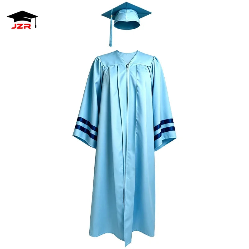 New Trend University Matte Graduation Gown Adult School Uniform with Satin Sleeve Bands
