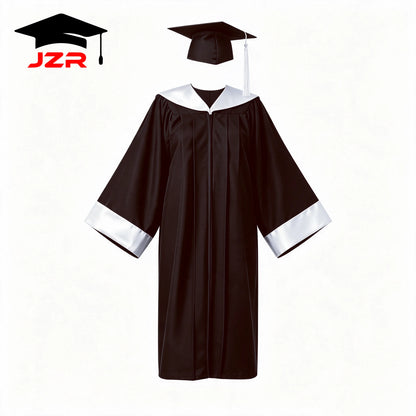 New Design Bachelor Gown With Satin Spliced Trim Hood, University Graduation Robe Bulk Supply