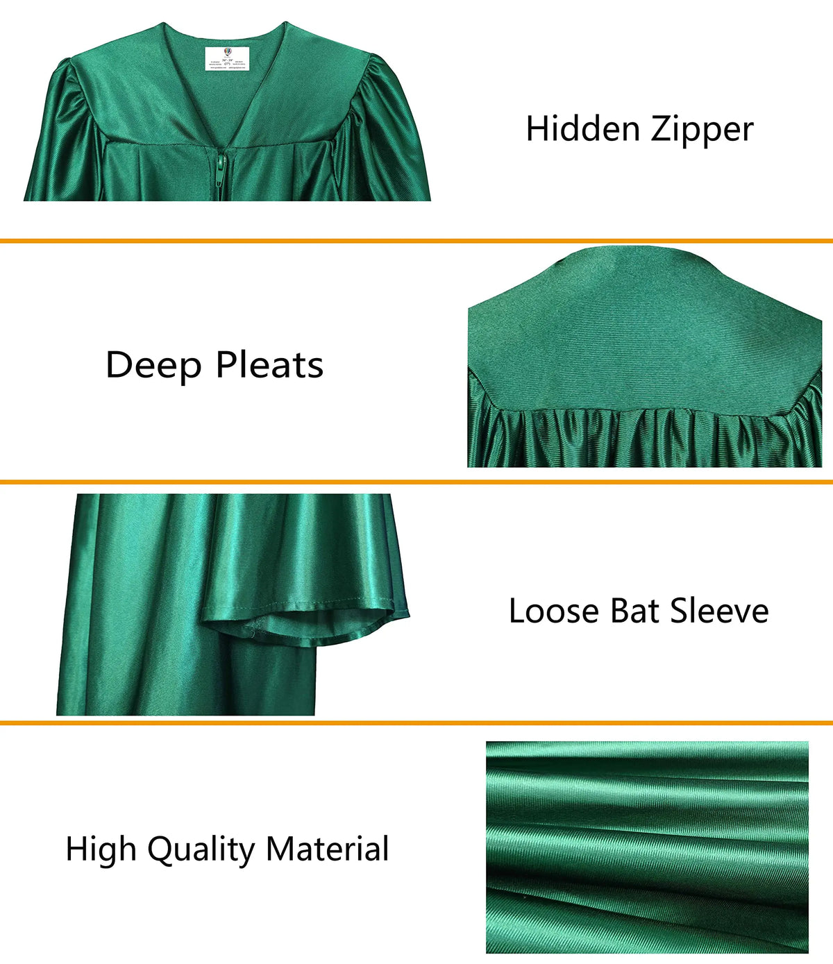 High Quality 100% Polyester Robe Forest Green Shiny Preschool Uniform Kindergarten Graduation Gowns and Cap