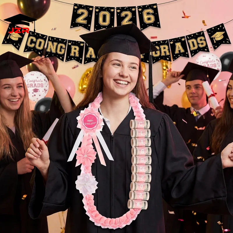 Custom Double-Braided Graduation Ribbon Lei with Bow