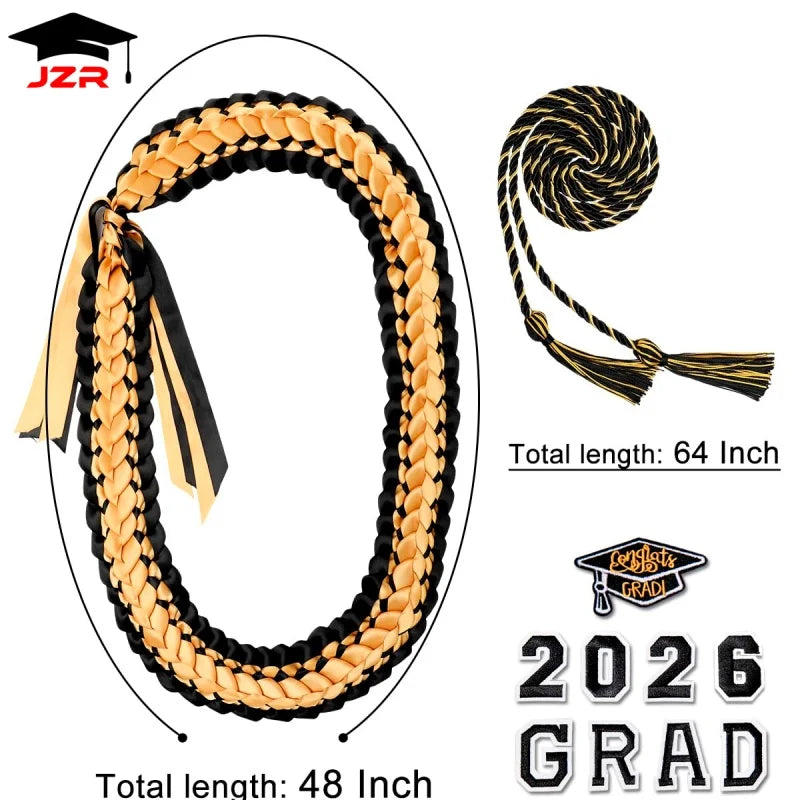 2026 Hand Knitted Double Braided Graduation Wreath Polyester Ribbon Leis School Celebration Honor Rope