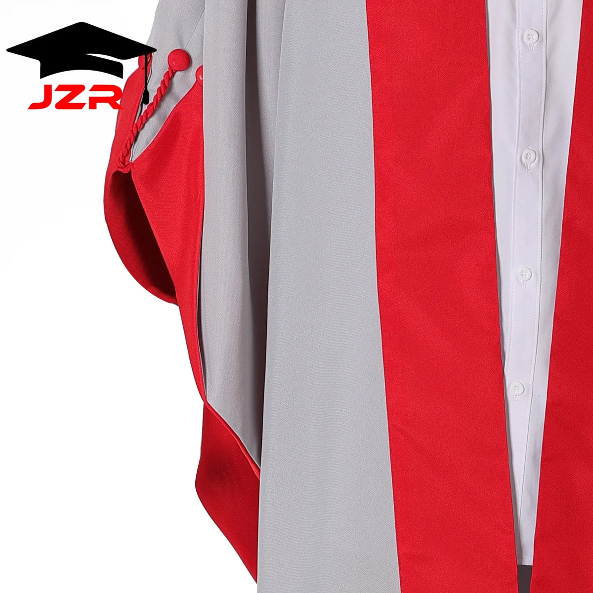 HOT JZR Red-Gray Spliced Doctoral Gown Long Sleeve Unisex Graduation School Uniform Customizable 100% Polyester Academic Regalia