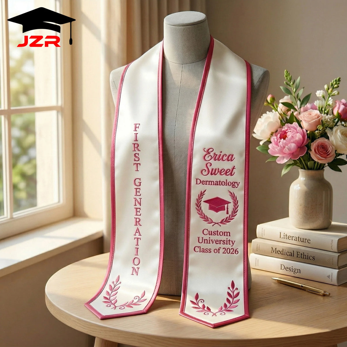 Factory Wholesale Graduation Stole Custom Logo Text Print Embroidery Low Minimum Order for College
