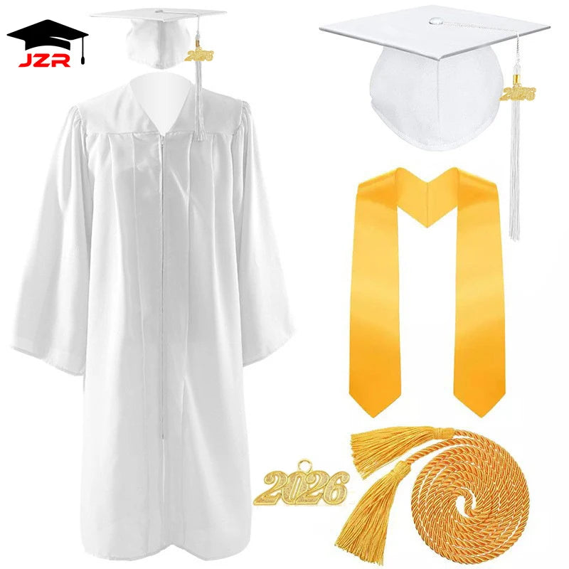 2026 Factory Custom Wholesale Bachelor Graduation Gowns Adult US Style Graduation Gown and Cap with Golden Stole & Honor Cord