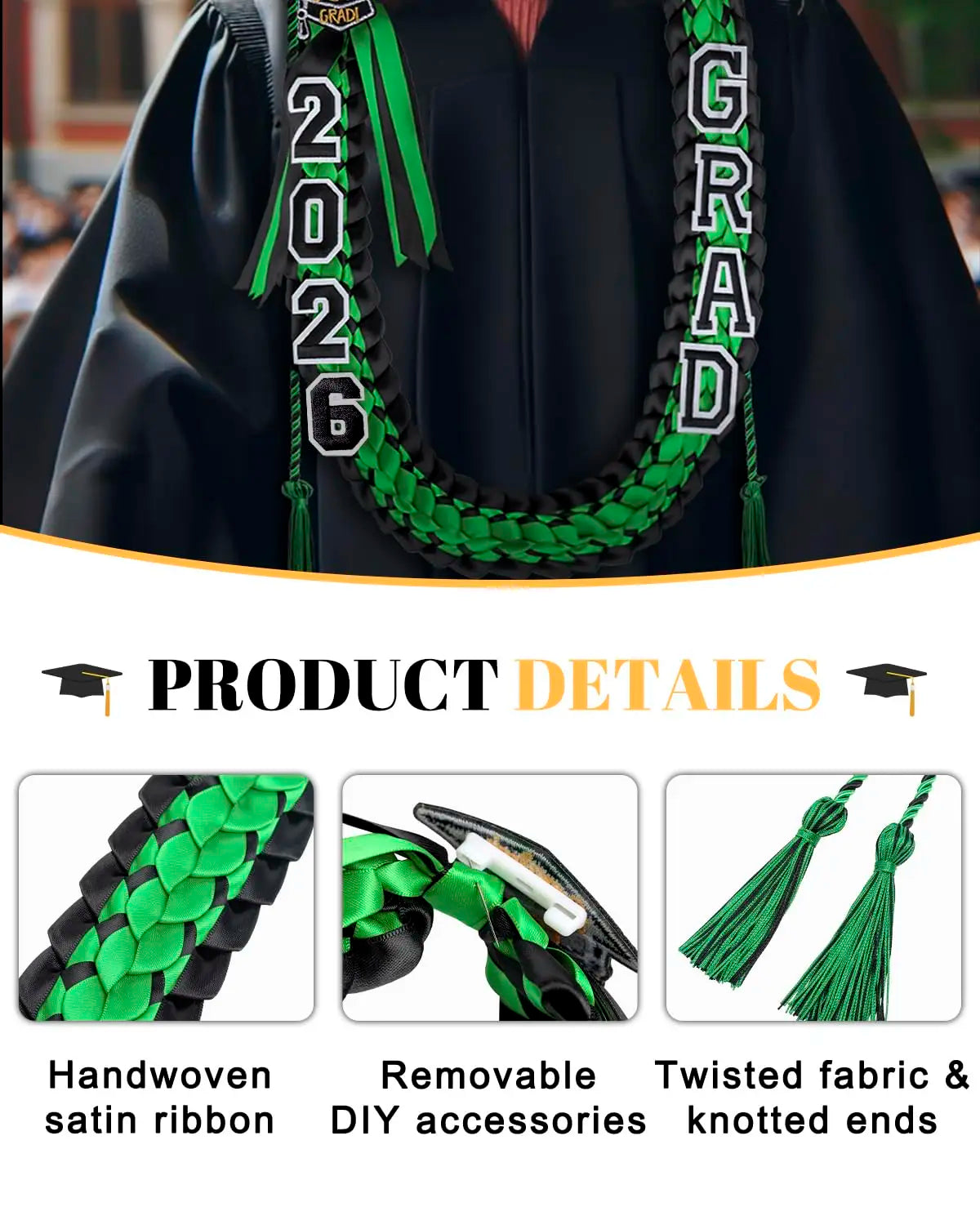 Custom 120 cm Braided Graduation Ribbon Lei