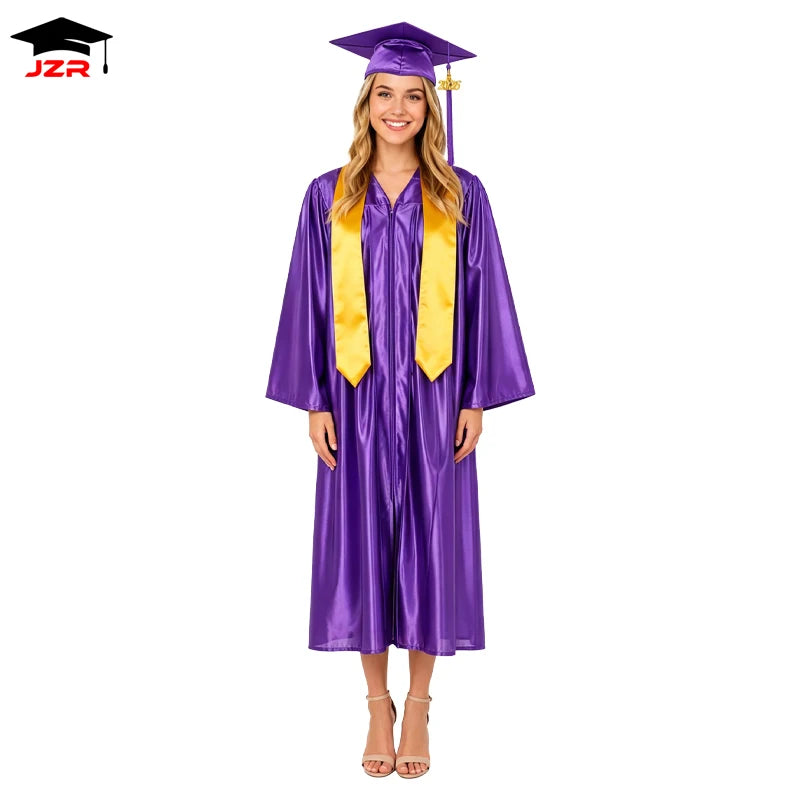 High Quality Shiny Graduation Robe Stole Adult Graduation Toga University Graduation Gown and Cap for Sale