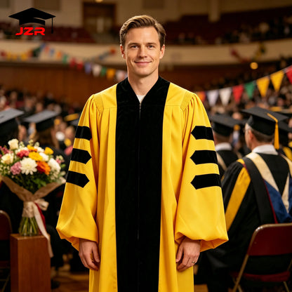 Customized Logo Style Deluxe Academic University Doctoral Graduation Gowns Robes and Regalia