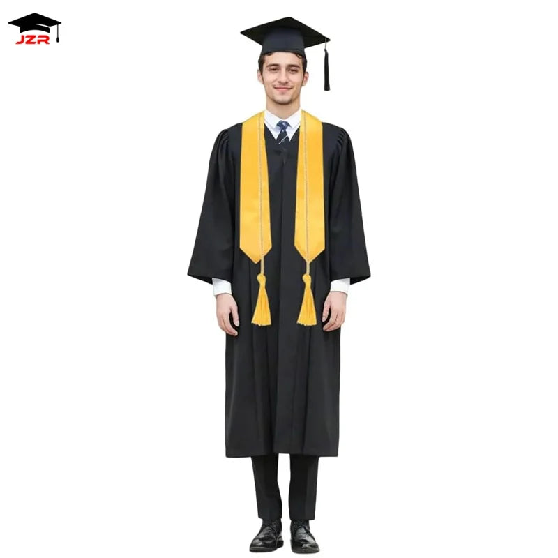 2026 New European American Style Academic Gowns Polyester Unisex Graduation Gown Cap Stole Honor Cord Sets Graduation Robe