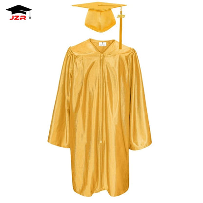 High Quality 100% Polyester Robe Forest Green Shiny Preschool Uniform Kindergarten Graduation Gowns and Cap
