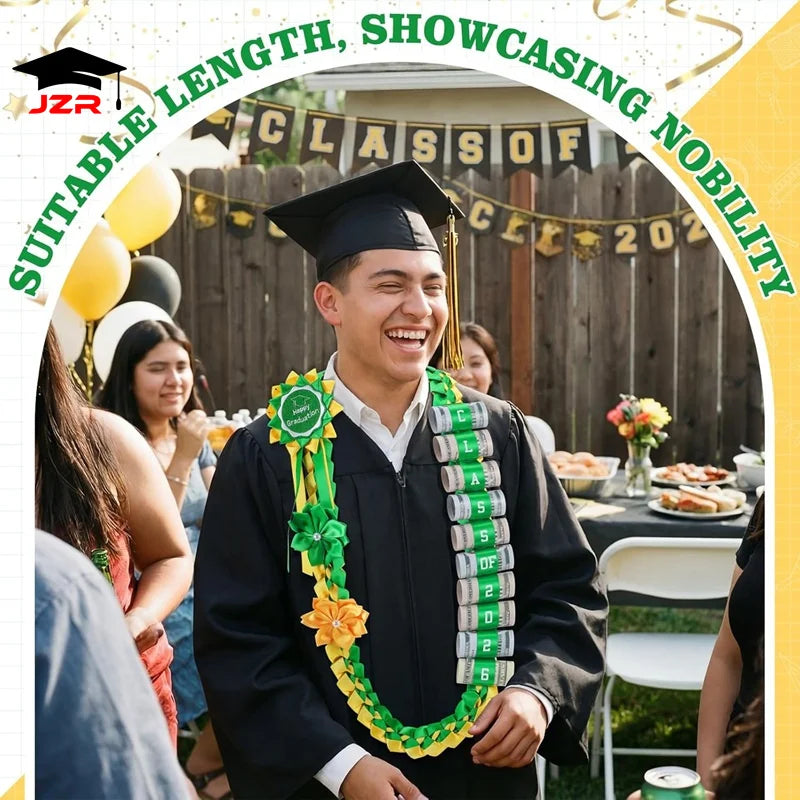 Newest Graduation Gifts Multicolored Polyester Ribbon Lei Hand Woven Braided Graduate Ribbon Leis Flower Necklace Sets