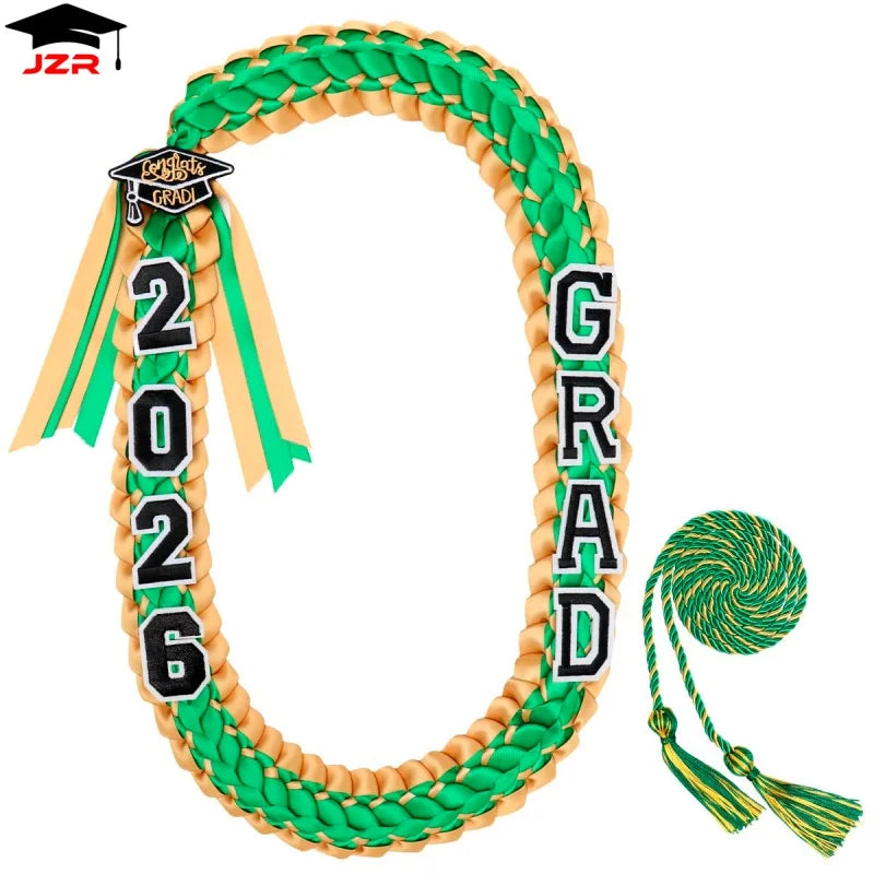 2026 Double Layer Woven Graduation Leis 120CM Satin Ribbon Honor Cord Necklace Grad Ceremony Party Decor