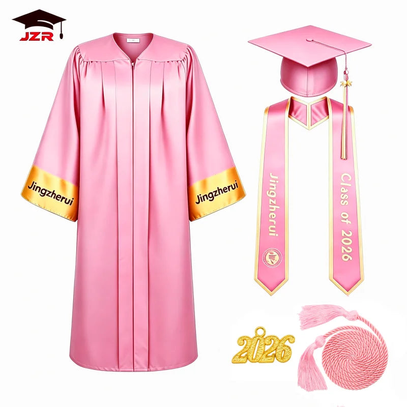 Fashion Adult Graduation Gown with Gold Sleeve Stripes + Printed Stole & Honor Cord