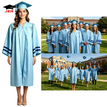 New Trend University Matte Graduation Gown Adult School Uniform with Satin Sleeve Bands