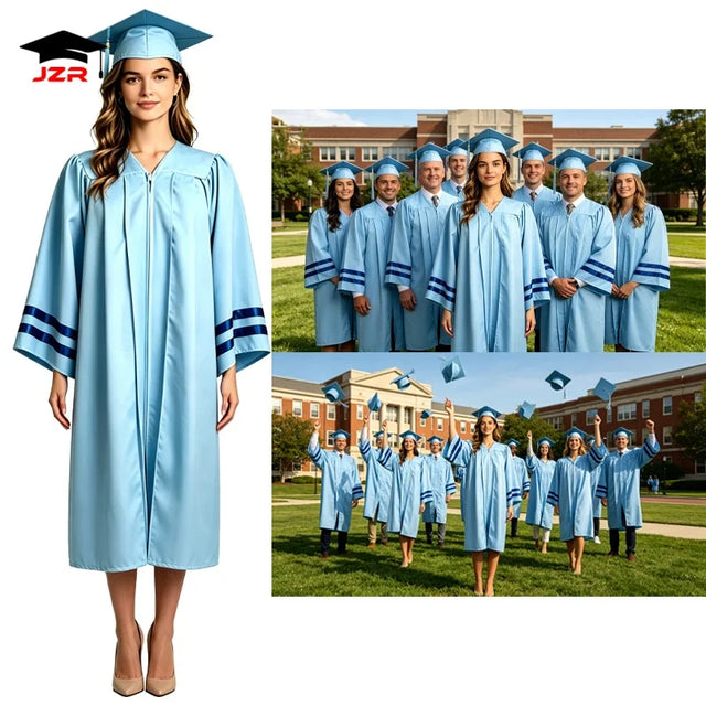 New Trend University Matte Graduation Gown Adult School Uniform with Satin Sleeve Bands
