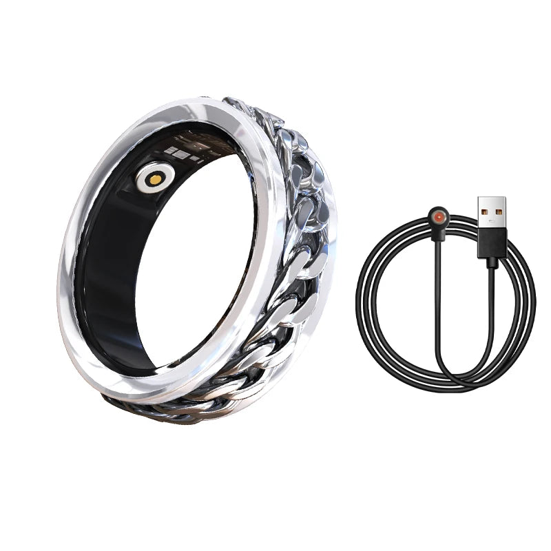 Stainless Steel Smart Ring Sleep Heart Rate Fitness Tracker Blood Oxygen HRV Remote Control Android App Control Rotating Feature