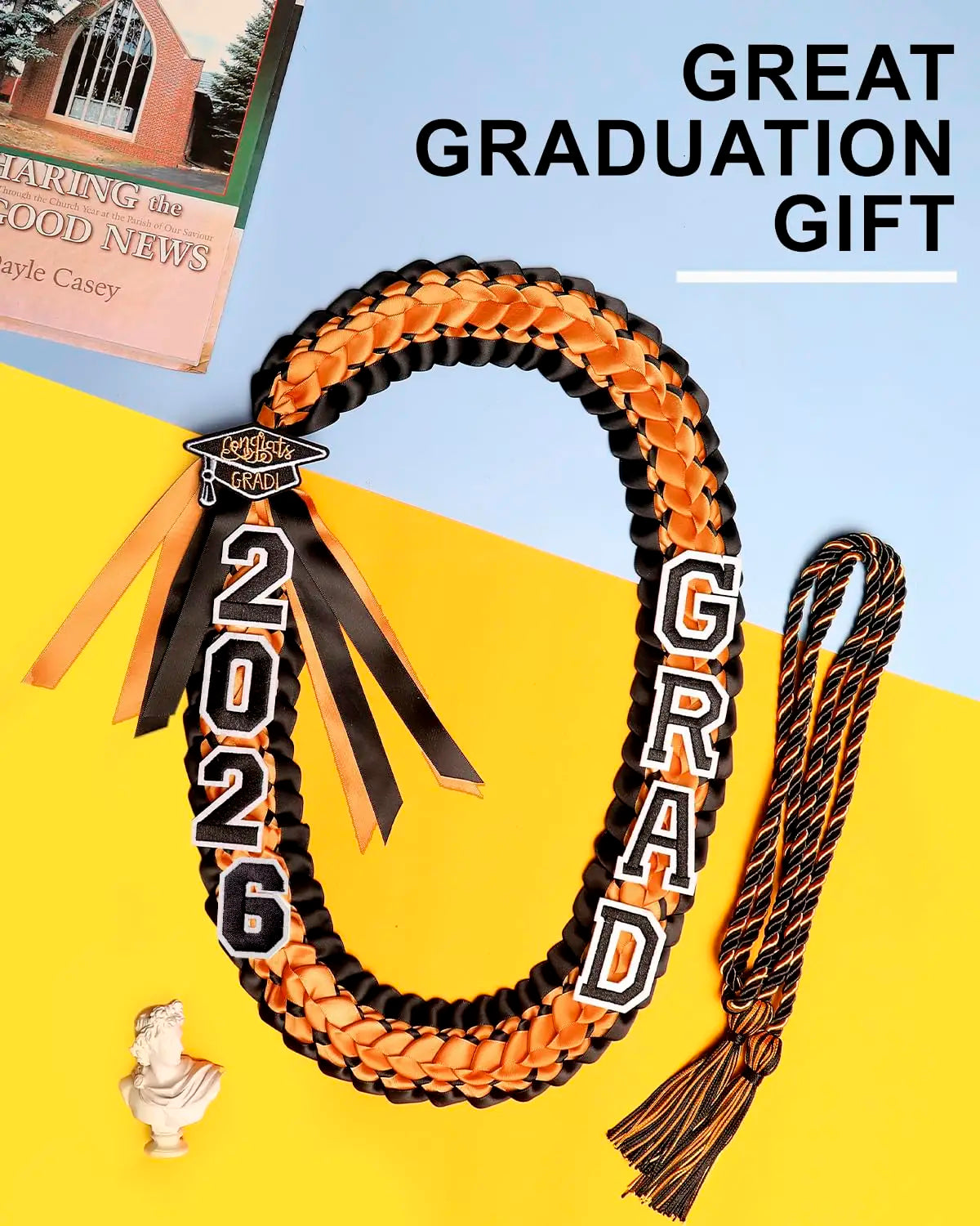 2026 Double Layer Woven Graduation Leis 120CM Satin Ribbon Honor Cord Necklace Grad Ceremony Party Decor