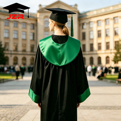 Academic Bachelor Gown New Design With Satin Spliced Hood, Graduation Costume for Institution Purchase