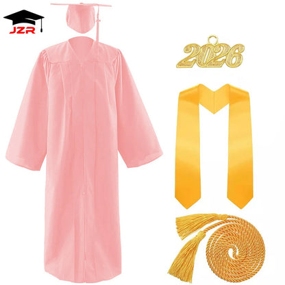 Factory Wholesale 2026 Black Adult Graduation Gown Adult Classic Cap and Gown With Graduation Tassels Customized Stole