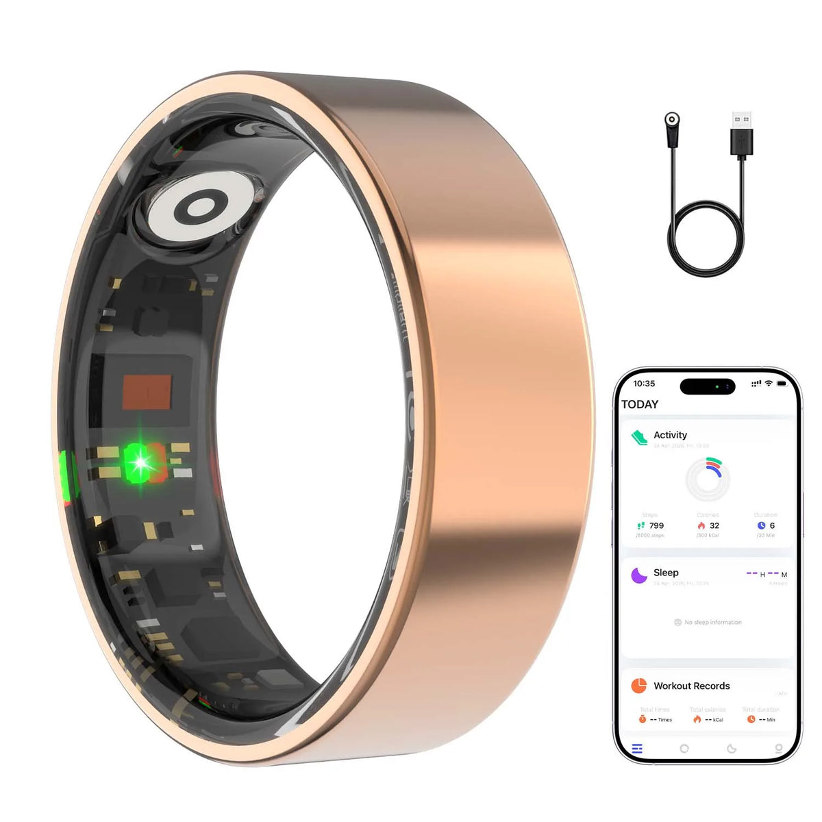 2026 New R02 Health Finger Fitness Tracker Heart Rate Blood Oxygen Monitor IP68 Waterproof Charging Box Smart Ring