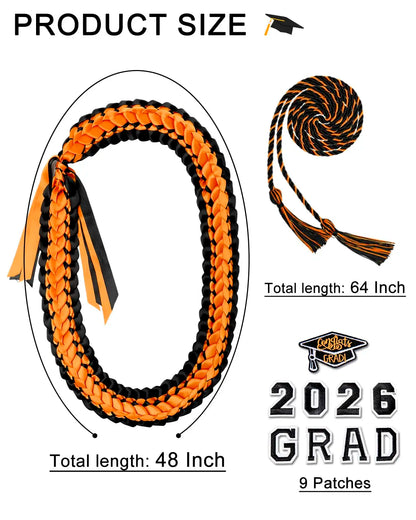 2026 Double Layer Woven Graduation Leis 120CM Satin Ribbon Honor Cord Necklace Grad Ceremony Party Decor