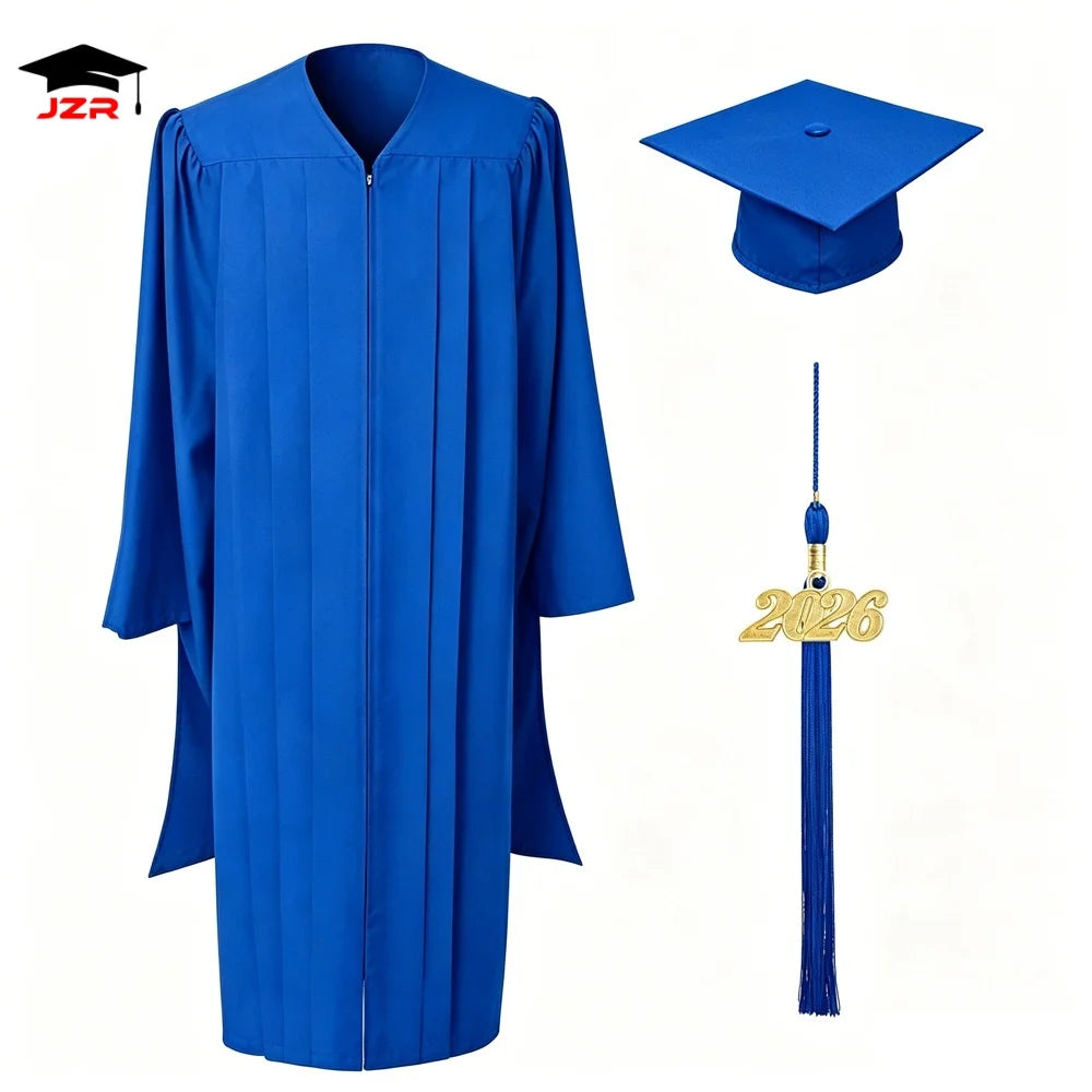 Factory Master Graduation Gown Cap Royal Blue 100% Polyester Unisex Adult School 2026 Year Charm