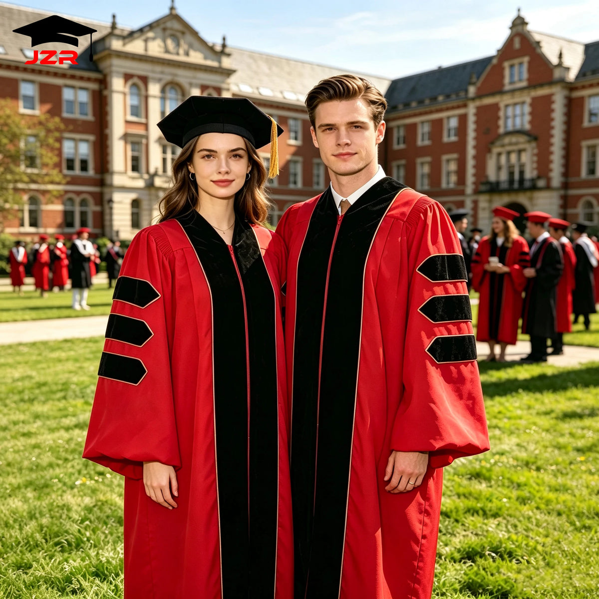 Wholesale Red Doctor Graduation Gown and Tam Doctoral Graduation Gowns Robes