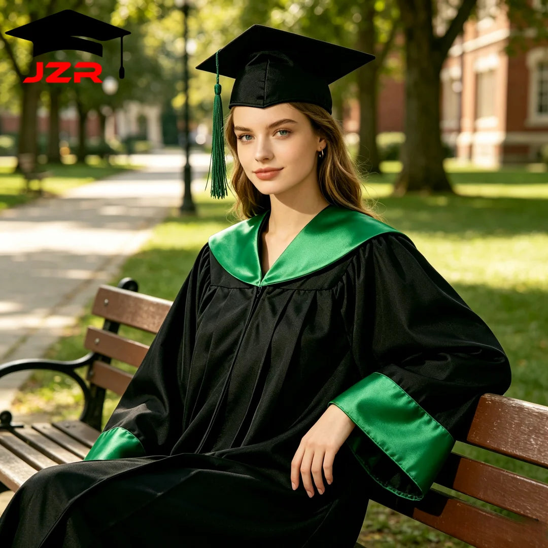 Academic Bachelor Gown New Design With Satin Spliced Hood, Graduation Costume for Institution Purchase
