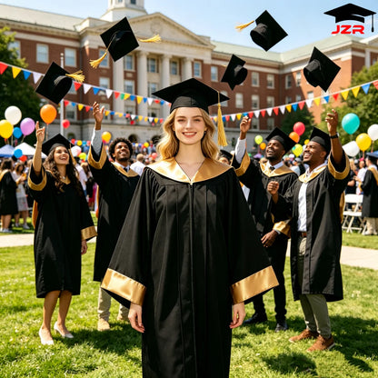 Factory Direct New Bachelor Graduation Gown, Satin Spliced Trim Hood Academic Robe