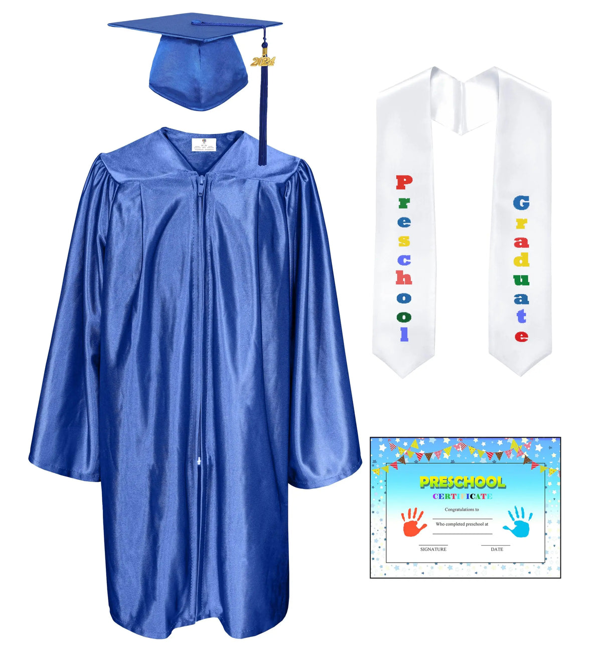 High Quality Shiny Color Preschool  Kids Royal Blue Kindergarten Graduation Gowns Primary School Graduation Uniform