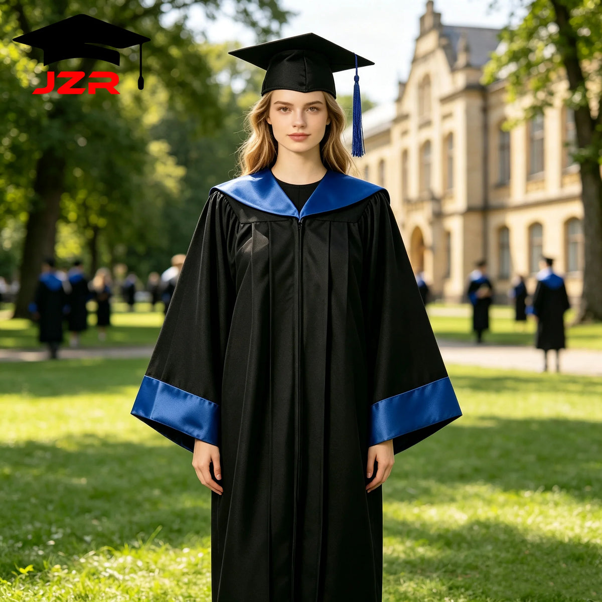 Satin Spliced Trim Hood Bachelor Gown New Style, College Graduation Dress for School Cooperation