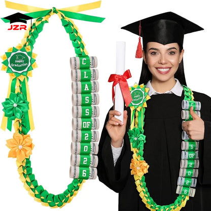 Newest Graduation Gifts Multicolored Polyester Ribbon Lei Hand Woven Braided Graduate Ribbon Leis Flower Necklace Sets