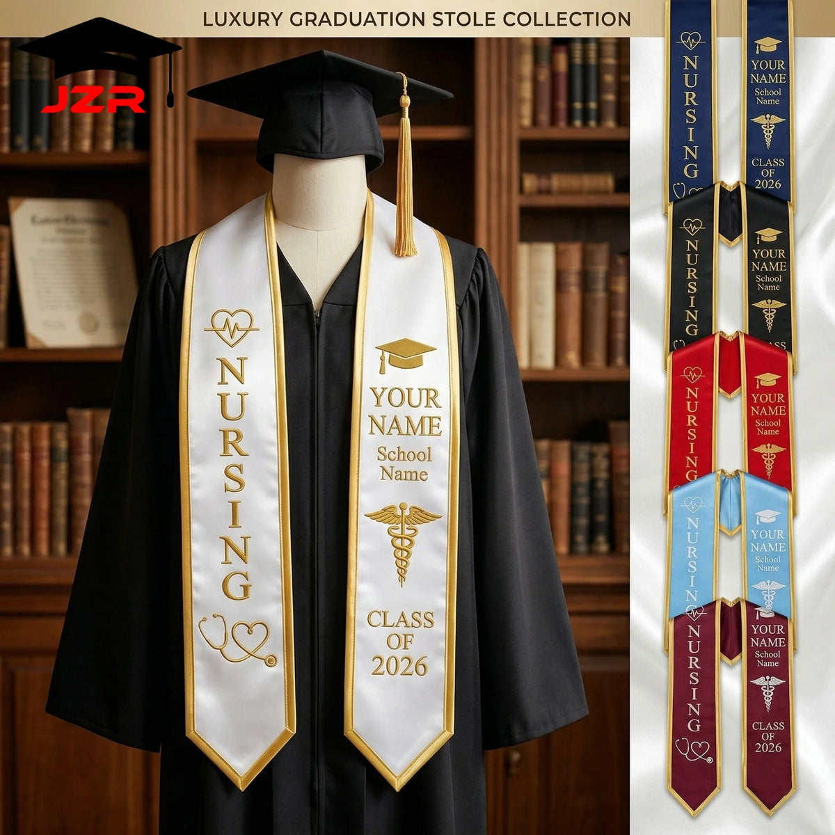 School Cooperative Supplier Graduation Stole Custom Vivid Printing Exquisite Embroidery Bulk Order