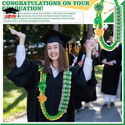 Newest Graduation Gifts Multicolored Polyester Ribbon Lei Hand Woven Braided Graduate Ribbon Leis Flower Necklace Sets