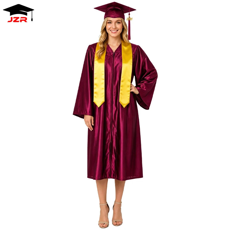 High Quality Shiny Graduation Robe Stole Adult Graduation Toga University Graduation Gown and Cap for Sale