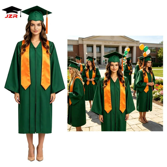 Hot Sale Unisex Adult Matte Bachelor Graduation Gown and Cap Orange Stole Graduation Toga and Cap for Sale
