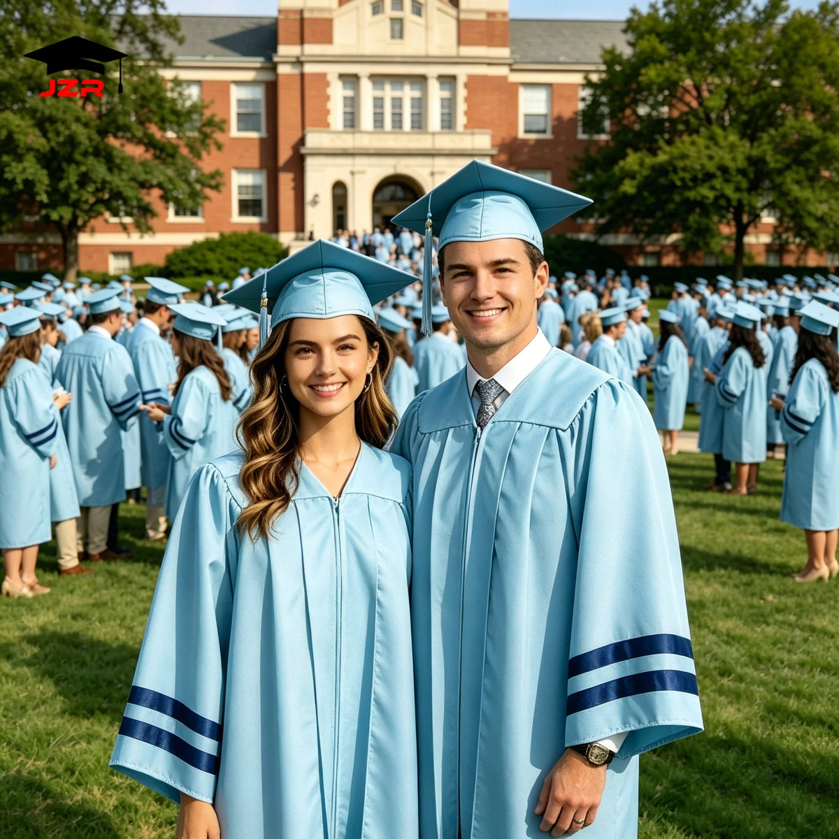 Wholesale High School Graduation Gowns Adult Blue Graduation Toga Graduation Robe