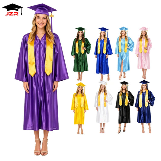 High Quality Shiny Graduation Robe Stole Adult Graduation Toga University Graduation Gown and Cap for Sale