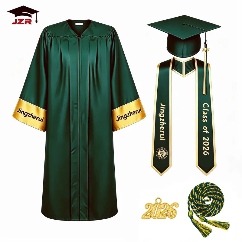 Hot Sale Red Graduation Toga Cap Set | Complete with Printed Stole & Honor Cord