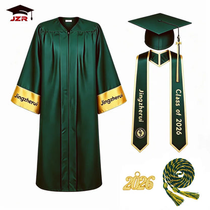 Hot Sale Red Graduation Toga Cap Set | Complete with Printed Stole & Honor Cord