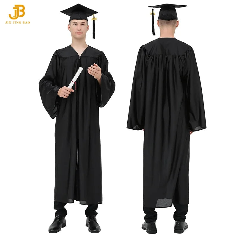 Bachelor's Gown Graduation Outfit with Shiny Finish Collegiate Style High School Graduation Gown