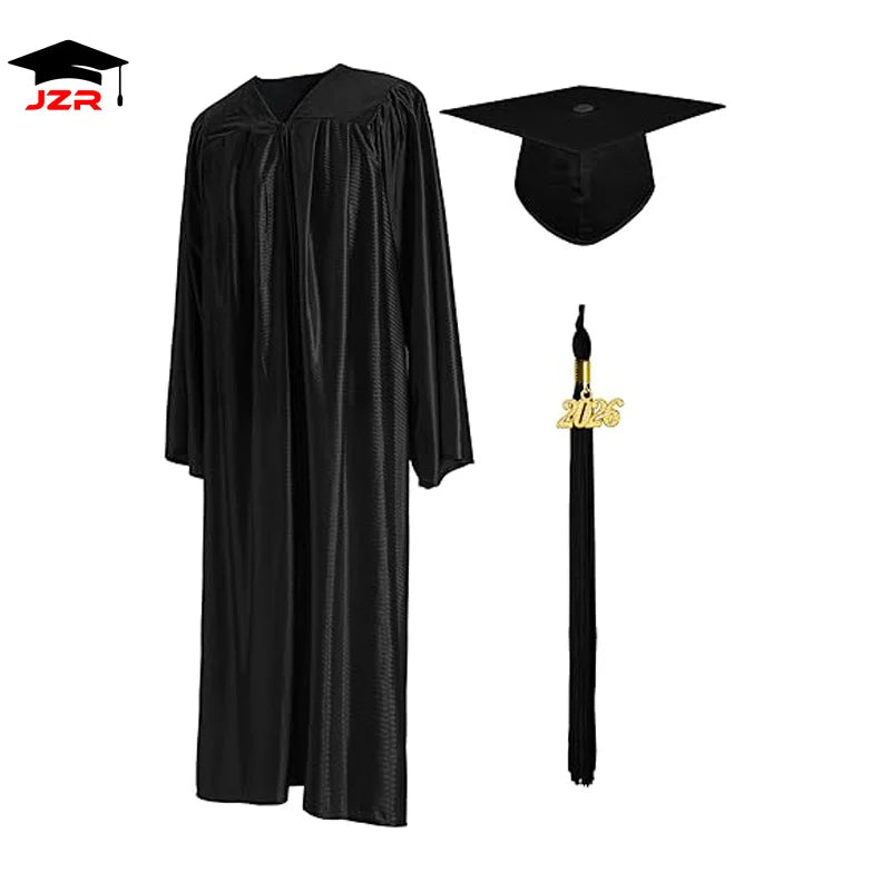 Graduation Shiny Gown Set Unisex Adult Shiny 100% Polyester Graduation Outfit for Formal Academic Occasions