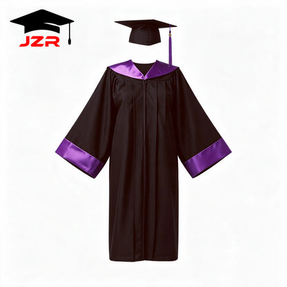 Wholesale New Bachelor Academic Gown, Satin Spliced Trim Hood for Graduation Ceremony