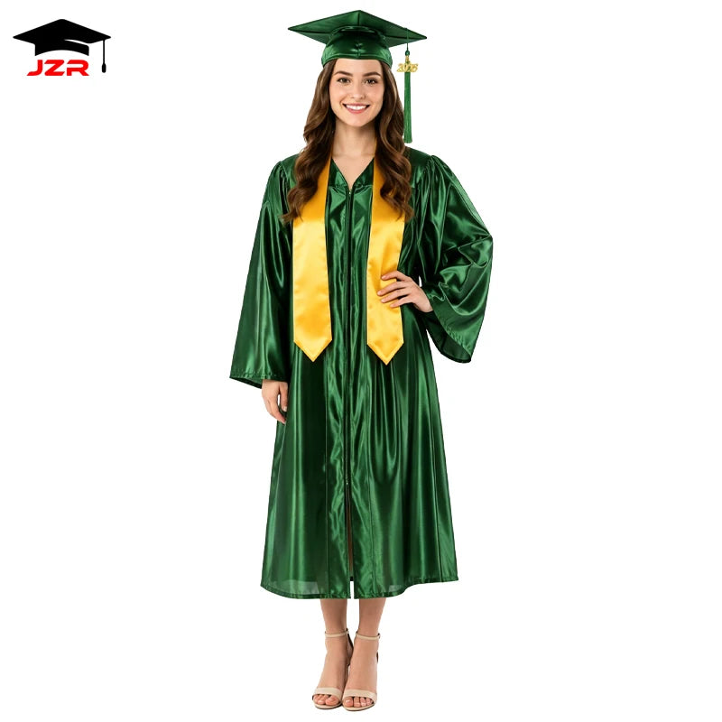 High Quality Shiny Graduation Robe Stole Adult Graduation Toga University Graduation Gown and Cap for Sale