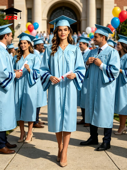 New Trend University Matte Graduation Gown Adult School Uniform with Satin Sleeve Bands