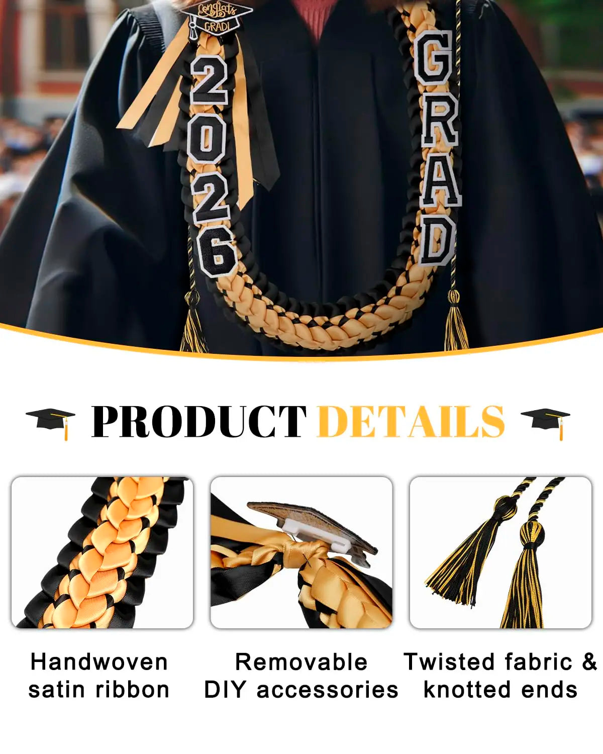 2026 Hand Knitted Double Braided Graduation Wreath Polyester Ribbon Leis School Celebration Honor Rope